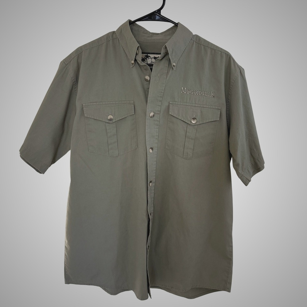 Jimmy Buffett Margaritaville Mens‎ Short Sleeve Button Up Cotton Shirt LG Green